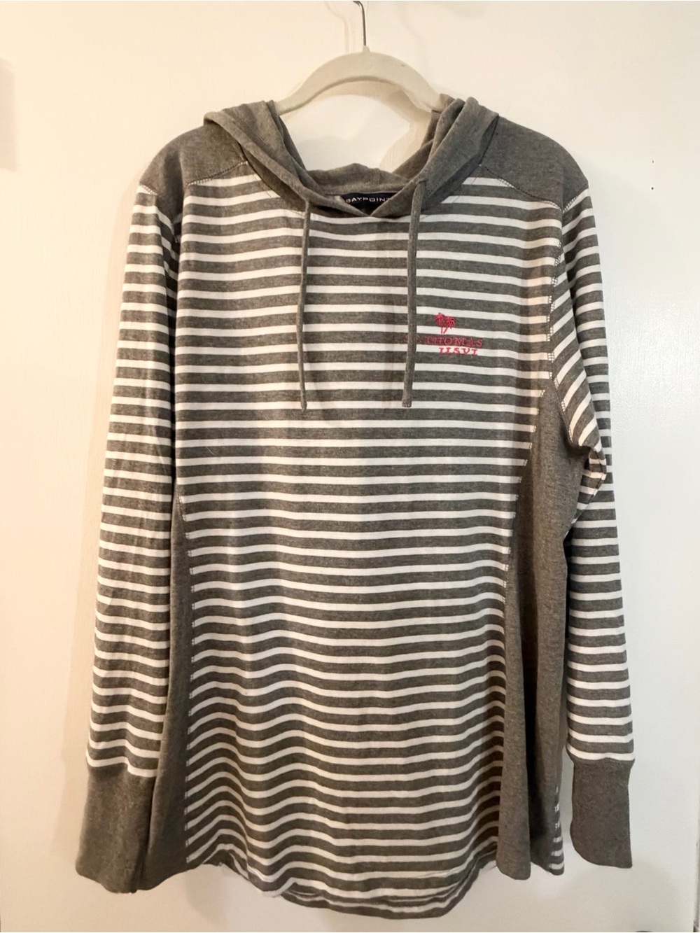 Gray & White Striped Hooded Sweatshirt
